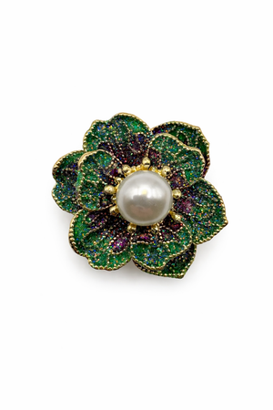 Glitter Enamel Flower Brooch with Pearl Center Floral Petit Détail Lebanon