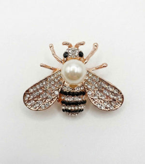 Gold Pearl & Crystal Bee Brooch Default Title Petit Détail Lebanon