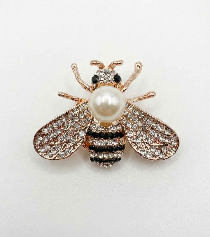 Gold Pearl & Crystal Bee Brooch Petit Détail Lebanon