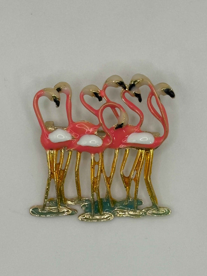 Gold & Pink "Flamboyance" Flamingo Brooch Default Title Petit Détail Lebanon