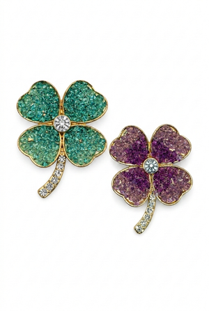 Gold-Tone Crushed Crystal Effect Clover Brooch Petit Détail Lebanon