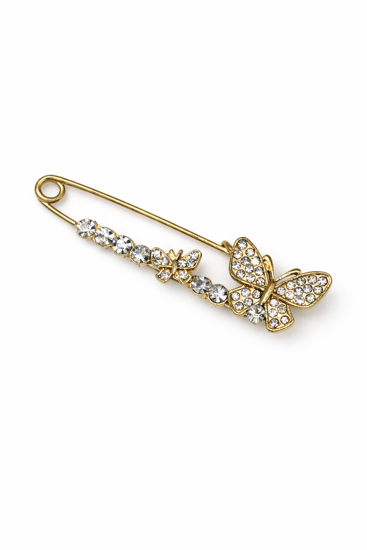 Gold-Tone Crystal Butterfly Safety Pin Brooch Default Title Petit Détail Lebanon