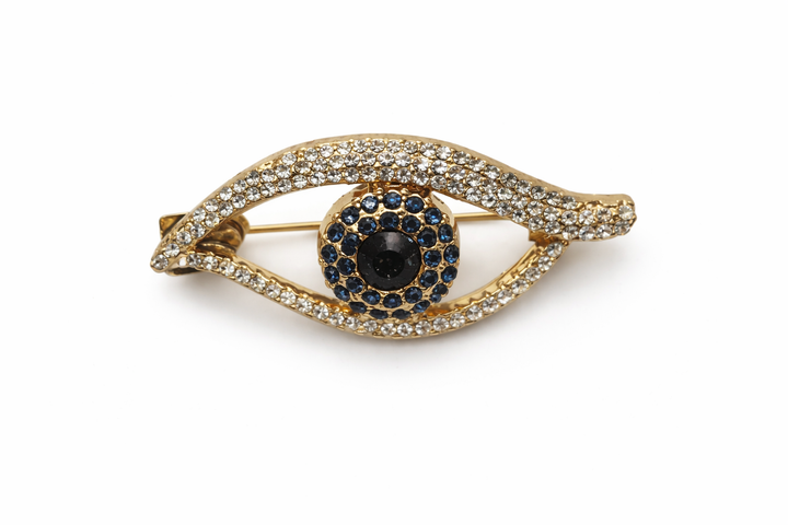 Golden Crystal Evil Eye Statement Brooch Petit Détail Lebanon