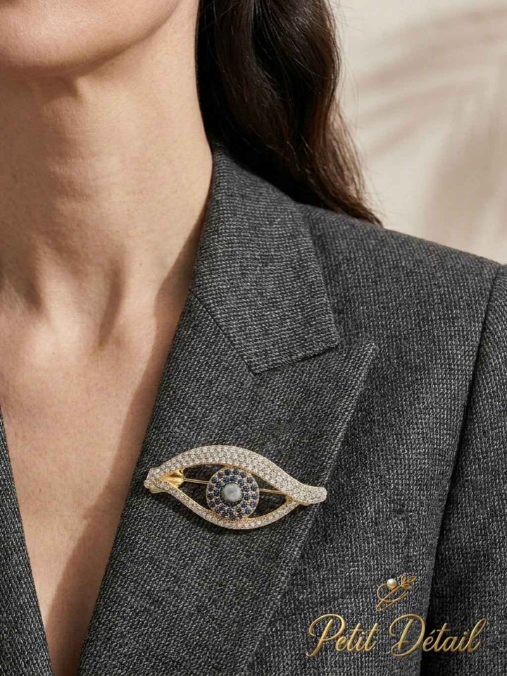 Golden Crystal Evil Eye Statement Brooch Petit Détail Lebanon