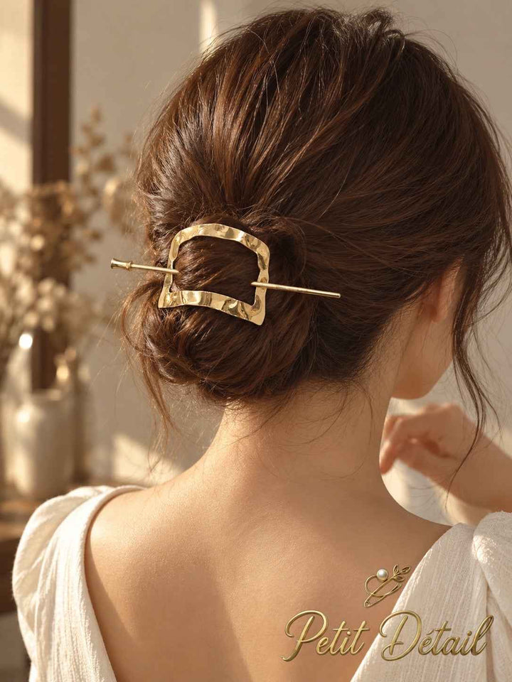 Hammered Square Gold-Tone Hair Cuff with Stick
