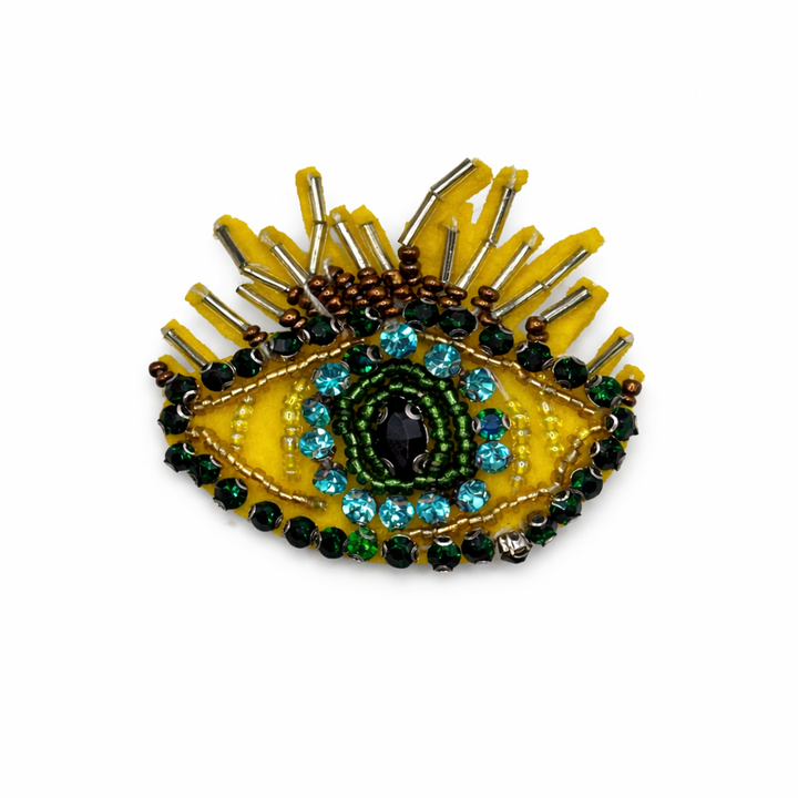 Hand-Beaded Sunshine Yellow Evil Eye Brooch Default Title Petit Détail Lebanon