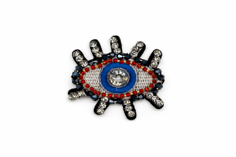 Hand-Embroidered Crystal Lash Evil Eye Brooch Default Title Petit Détail Lebanon