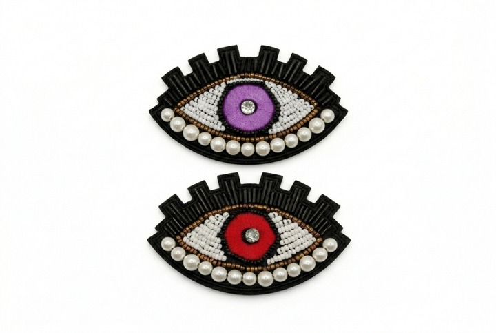 Hand-Embroidered Pearl Evil Eye Brooch Petit Détail Lebanon