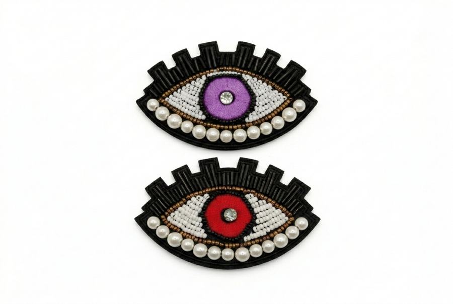 Hand-Embroidered Pearl Evil Eye Brooch Petit Détail Lebanon