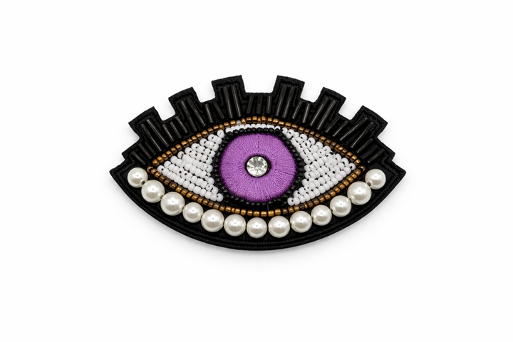 Hand-Embroidered Pearl Evil Eye Brooch Petit Détail Lebanon