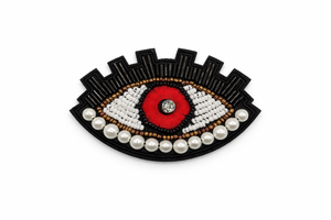 Hand-Embroidered Pearl Evil Eye Brooch Red Petit Détail Lebanon