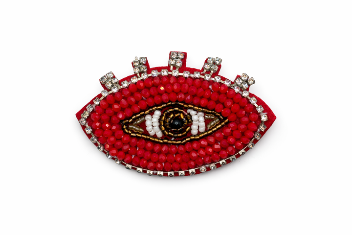 Hand-Embroidered Red Crystal Evil Eye Brooch Default Title Petit Détail Lebanon