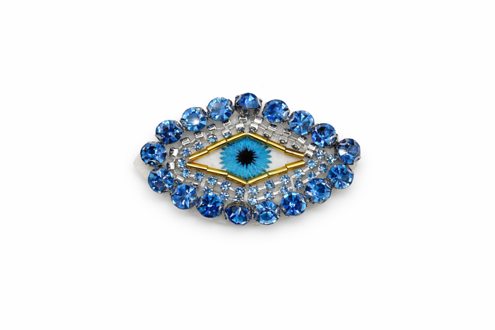 Hand-Sewn Beaded Evil Eye Brooch Geometric Petit Détail Lebanon