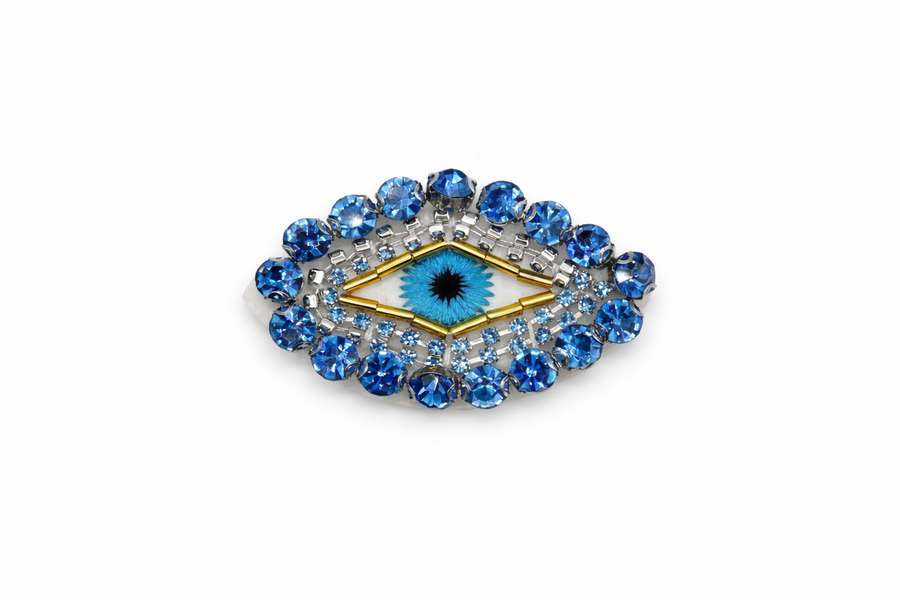 Hand-Sewn Beaded Evil Eye Brooch Geometric Petit Détail Lebanon