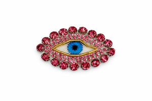Hand-Sewn Beaded Evil Eye Brooch Pink Petit Détail Lebanon