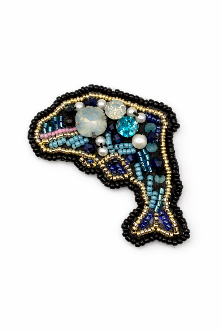 Handmade Beaded Dolphin Brooch Default Title Petit Détail Lebanon