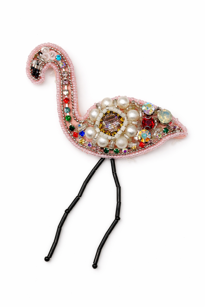 Handmade Beaded Flamingo Brooch Default Title Petit Détail Lebanon