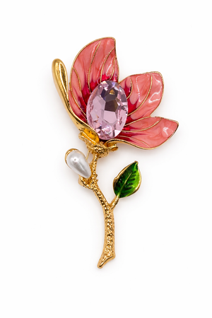Magnolia Flower Brooch with Pearl Accent Pink Petit Détail Lebanon