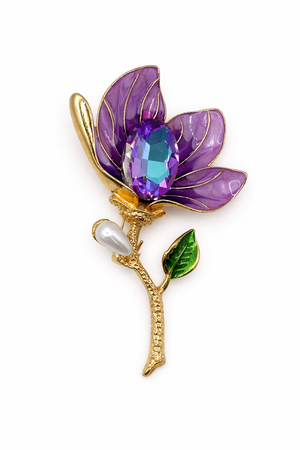 Magnolia Flower Brooch with Pearl Accent Purple Petit Détail Lebanon