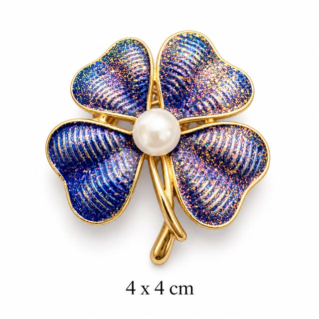 Midnight Blue Glitter Four-Leaf Clover Brooch