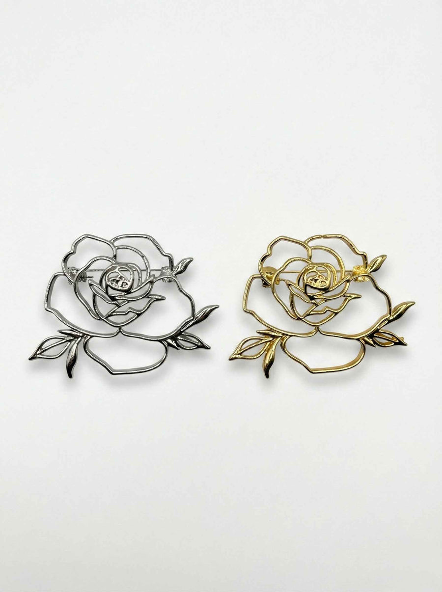Minimalist Hollow Rose Brooch – Gold & Silver Petit Détail Lebanon