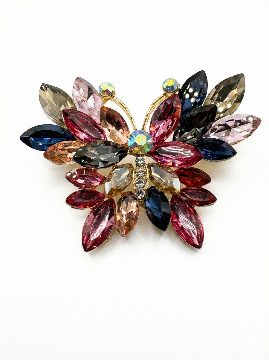 Multi-Color Crystal Butterfly Brooch – Gold Tone Default Title Petit Détail Lebanon