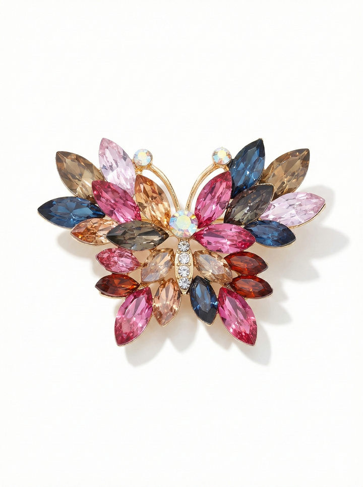 Multi-Color Crystal Butterfly Brooch – Gold Tone Default Title Petit Détail Lebanon