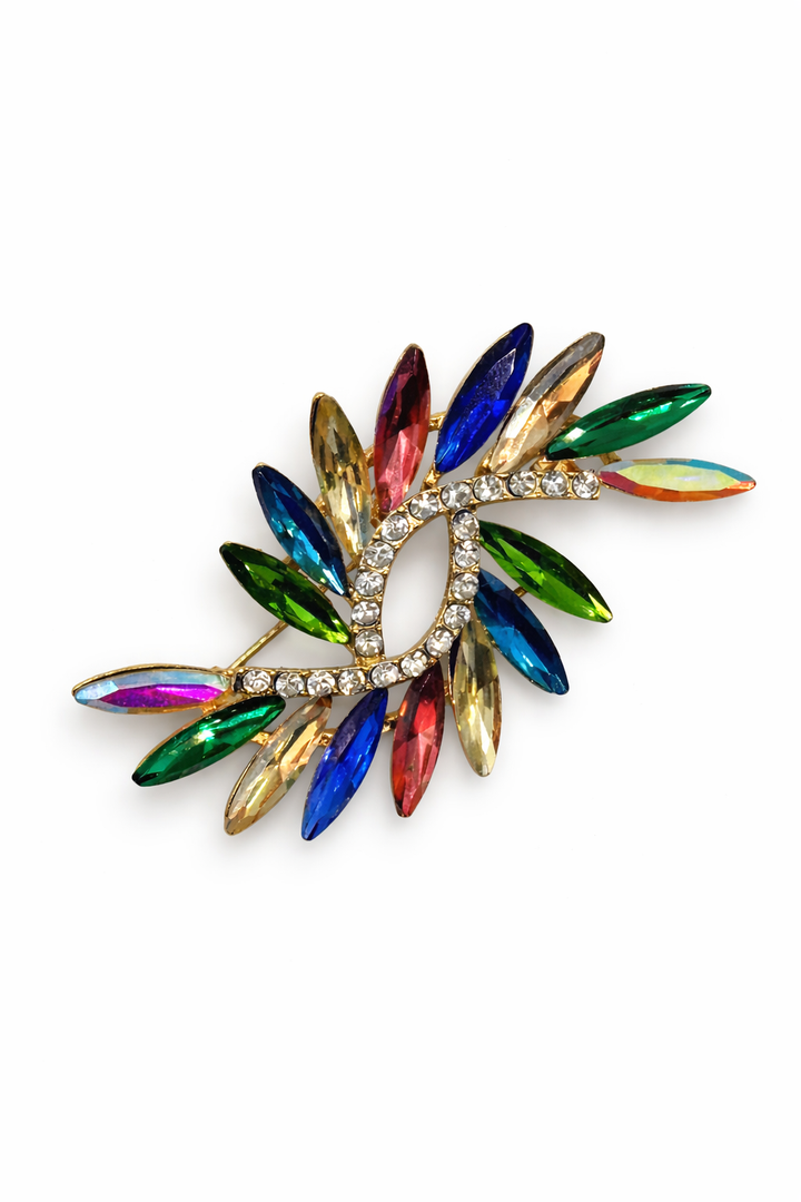 Multi-Color Marquise Crystal Spray Brooch Default Title Petit Détail Lebanon