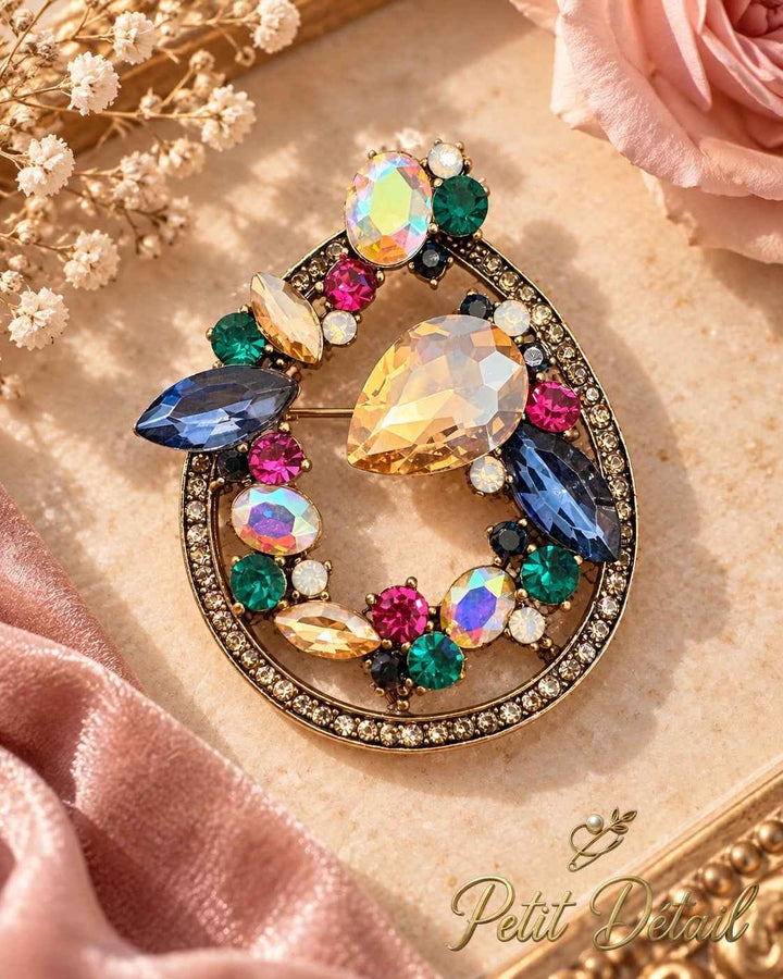 Multicolor Crystal Teardrop Brooch