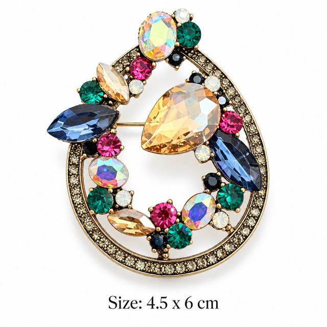 Multicolor Crystal Teardrop Brooch