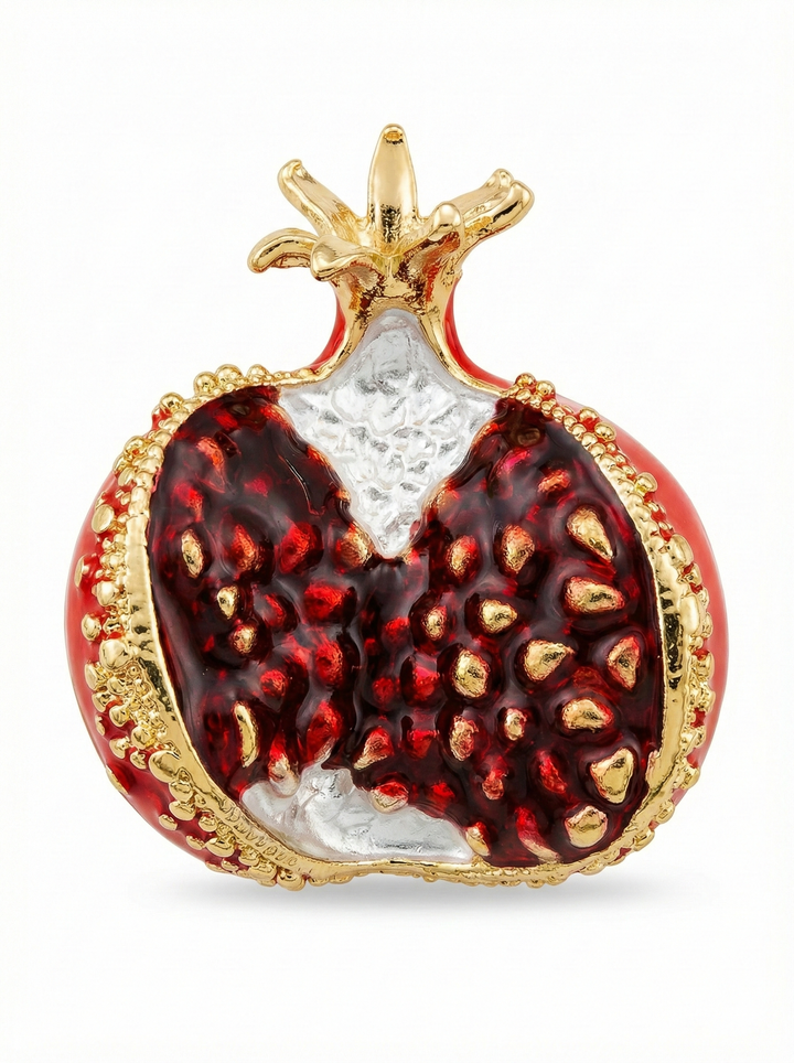 Open Pomegranate Enamel Brooch – Gold Tone Default Title Petit Détail Lebanon