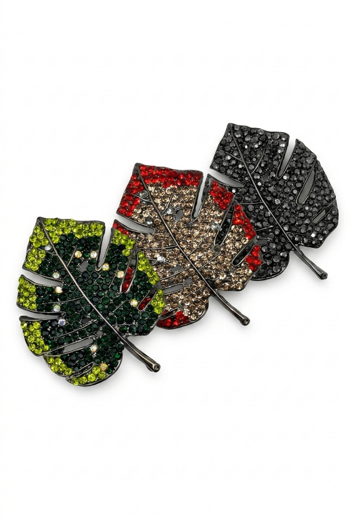 Pave Crystal Monstera Leaf Brooch Petit Détail Lebanon