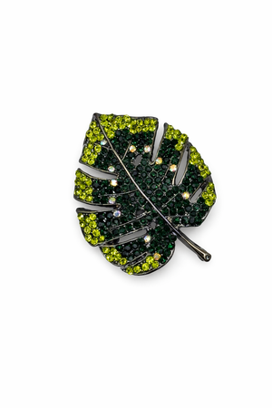 Pave Crystal Monstera Leaf Brooch Green Petit Détail Lebanon