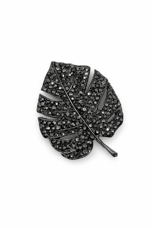 Pave Crystal Monstera Leaf Brooch Black Petit Détail Lebanon