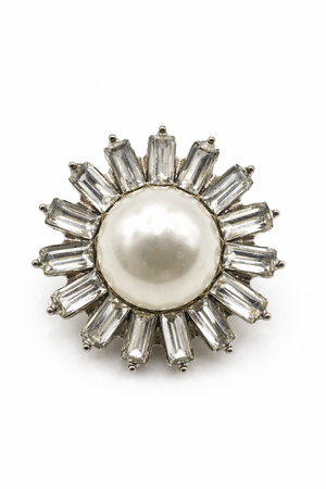 Pearl & Baguette Crystal Halo Button (Sew-On) Silver Petit Détail Lebanon