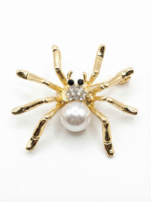 Pearl & Crystal Spider Brooch (Gold or Silver) Gold Petit Détail Lebanon