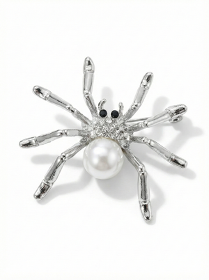 Pearl & Crystal Spider Brooch (Gold or Silver) Silver Petit Détail Lebanon