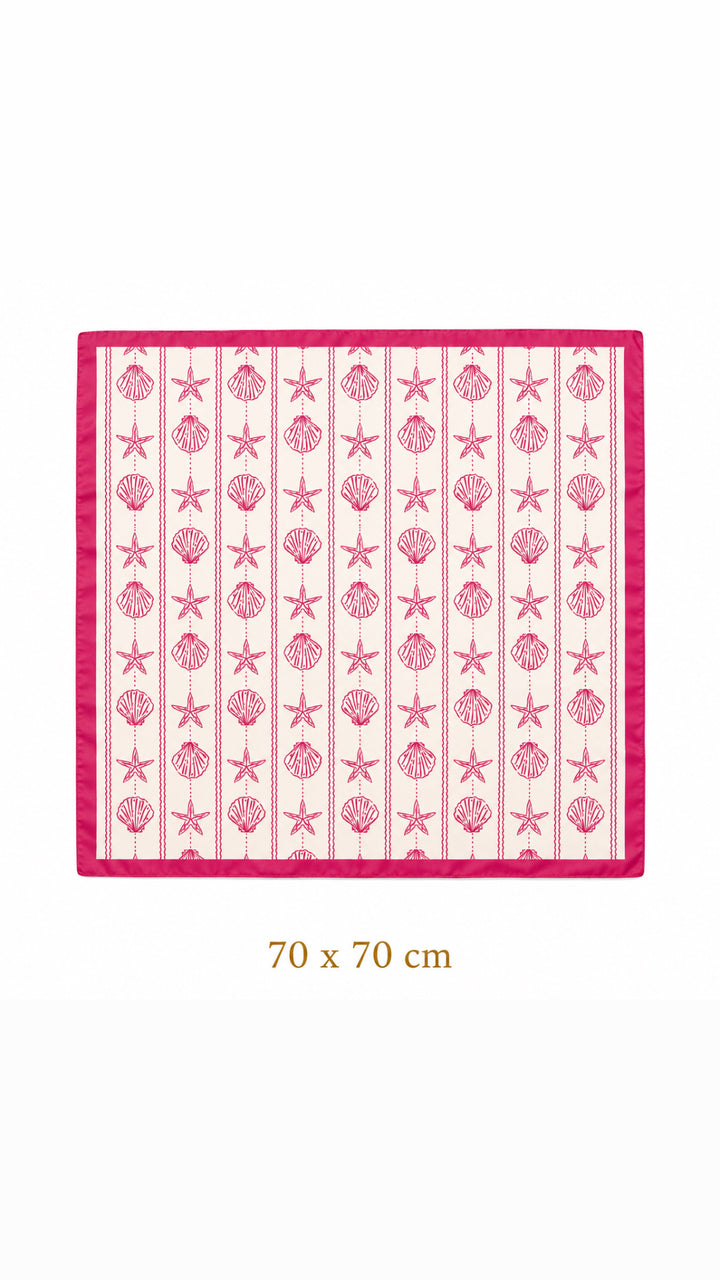 Pink seashell and starfish square scarf, 70 × 70 cm