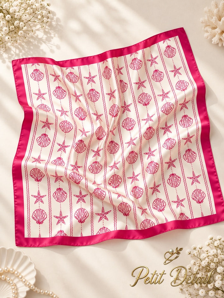 Pink seashell and starfish square scarf, 70 × 70 cm