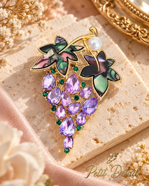 Lavender Crystal Grape Cluster Gold-Tone Brooch Petit Détail Lebanon