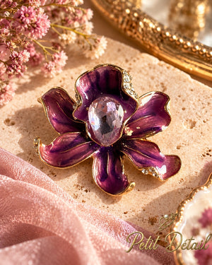 Purple Enamel Crystal Flower Brooch Petit Détail Lebanon