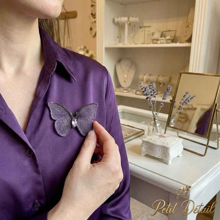 Purple Woven Butterfly Brooch with Crystal Petit Détail Lebanon