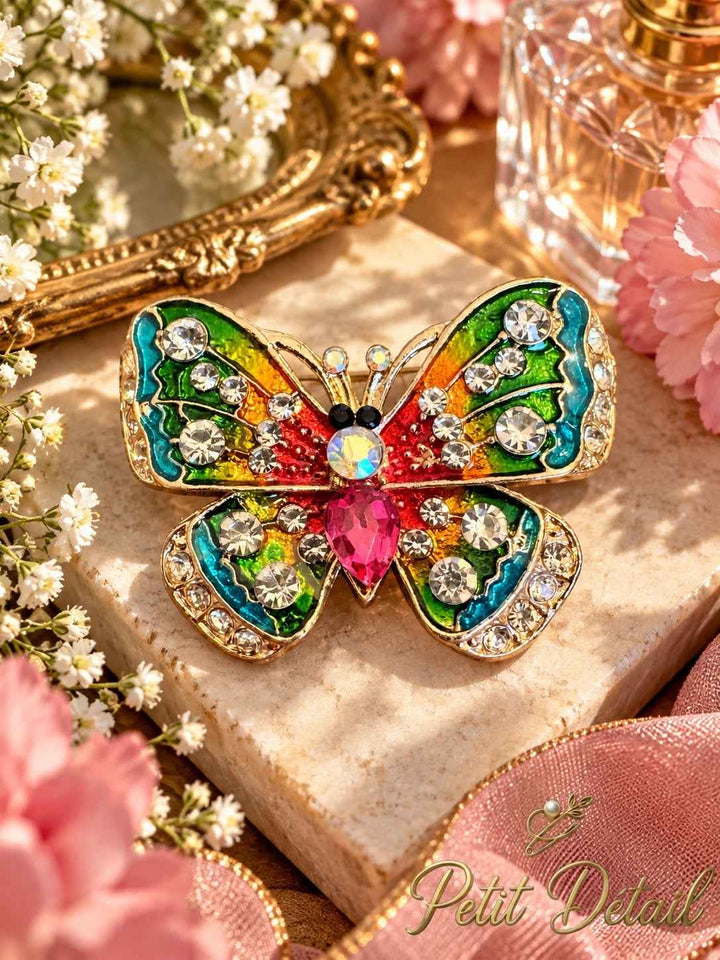 Rainbow Enamel Crystal Butterfly Brooch