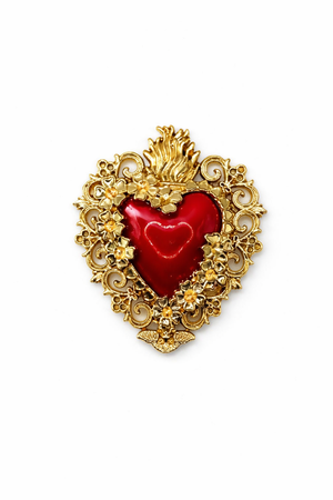 Red Enamel Sacred Heart Brooch Medium Petit Détail Lebanon