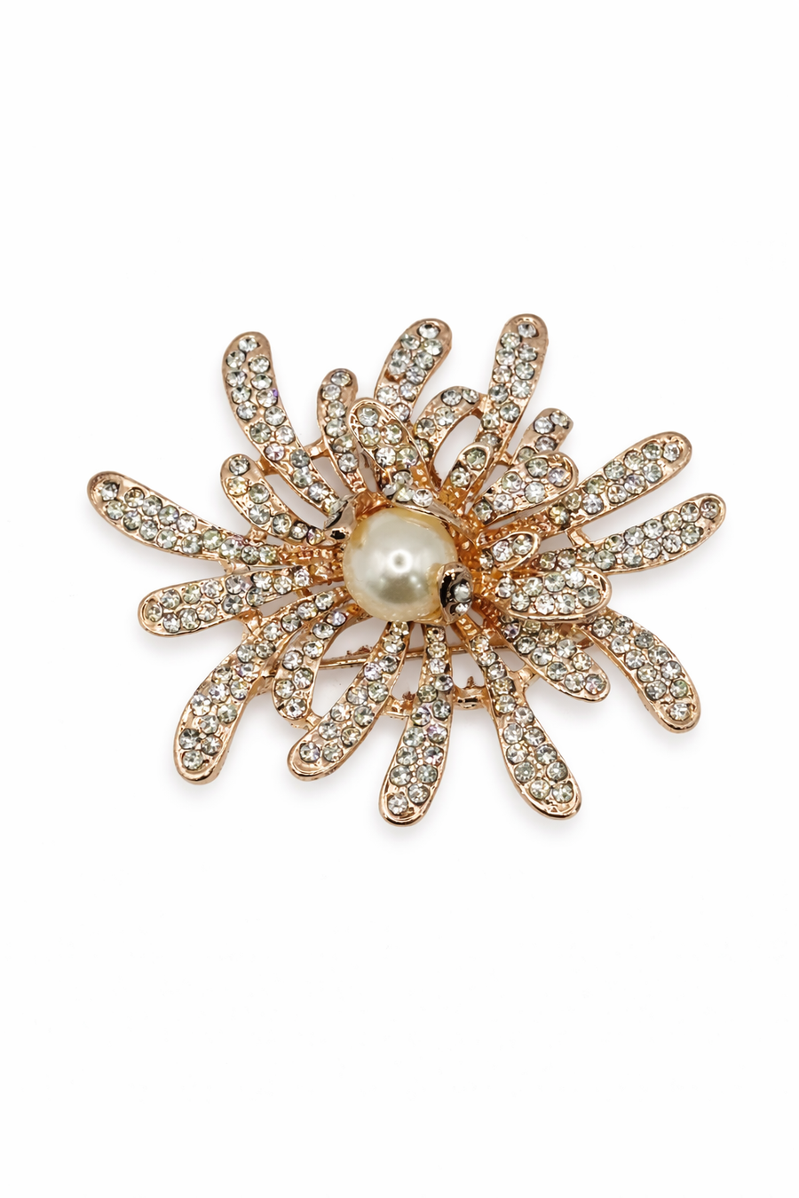 Rose Gold-Tone Crystal Fireworks Brooch | Pearl Center Starburst Pin Petit Détail Lebanon