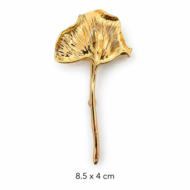 Sculpted Gold-Tone Long-Stem Ginkgo Leaf Brooch