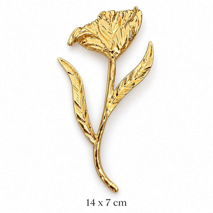Sculpted Gold-Tone Long-Stem Bloom Brooch