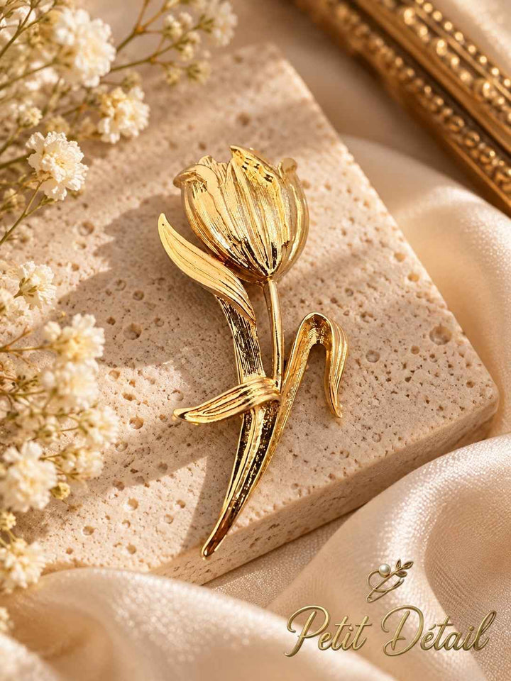 Sculpted Gold-Tone Tulip Brooch