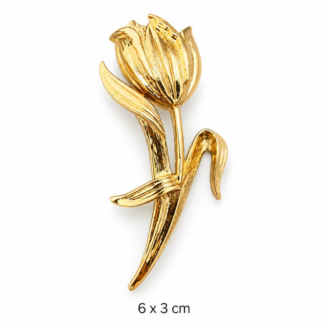 Sculpted Gold-Tone Tulip Brooch