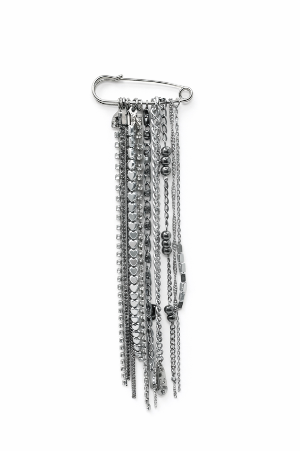 Silver Industrial Chain Safety Pin Brooch Default Title Petit Détail Lebanon
